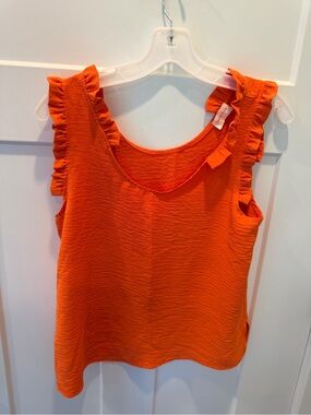 Hailey & Co Orange Ruffle Tank Top Medium Sleeveless Textured Boho